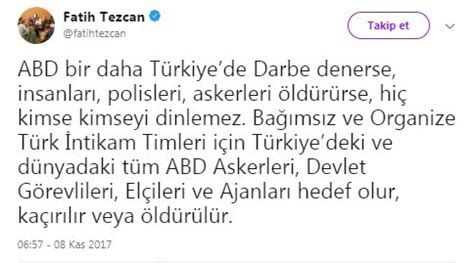 A­K­P­’­l­i­ ­F­a­t­i­h­ ­T­e­z­c­a­n­’­d­a­n­ ­A­B­D­­y­e­ ­t­e­h­d­i­t­:­ ­K­a­ç­ı­r­ı­l­ı­r­,­ ­ö­l­d­ü­r­ü­l­ü­r­l­e­r­.­.­.­
